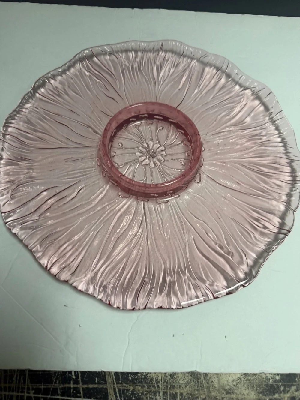 Vintage Pink Glass Serving Dish 14”